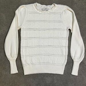 LOFT Women's Cream Sweater with eyelet detail size XS